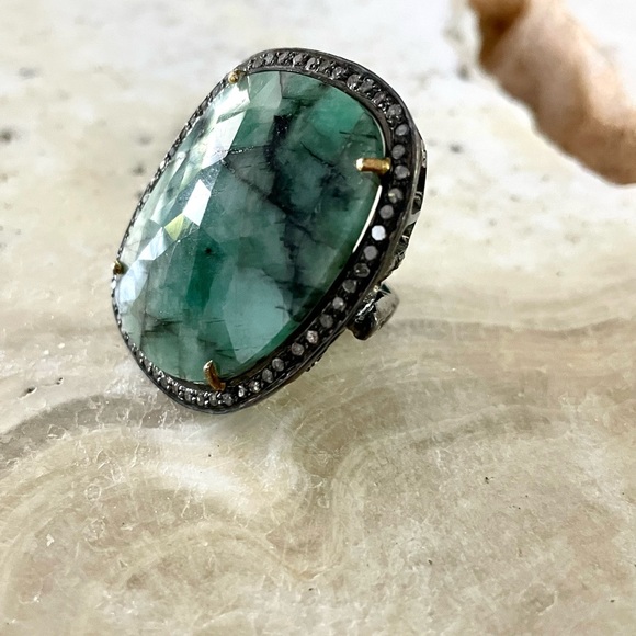 Emerald Diamond Statement Ring - Picture 10 of 13